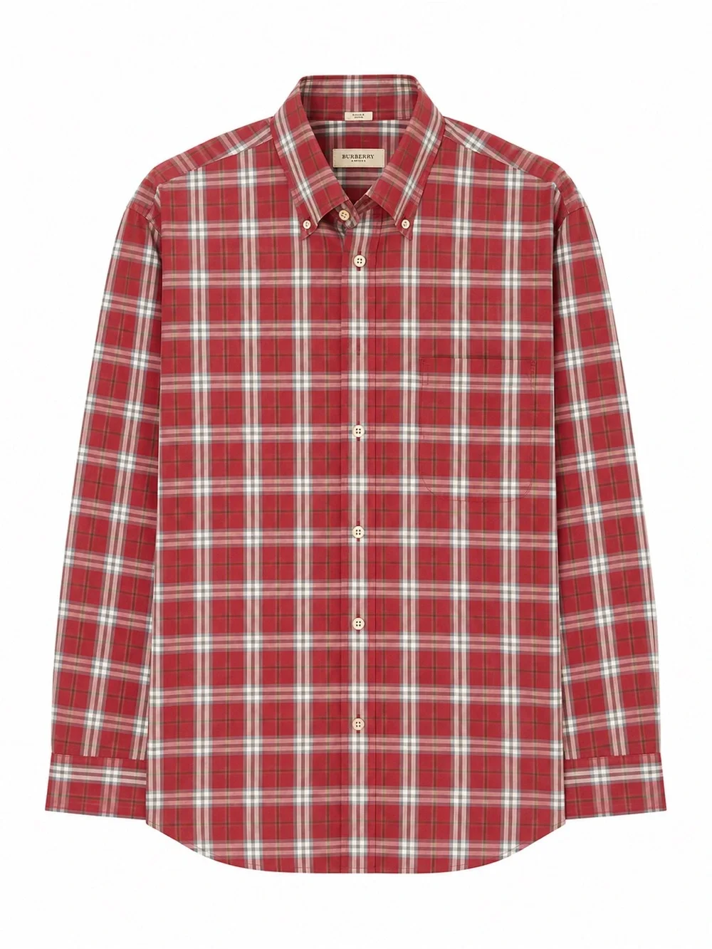 Burberry Red and White Plaid Button-Down Shirt